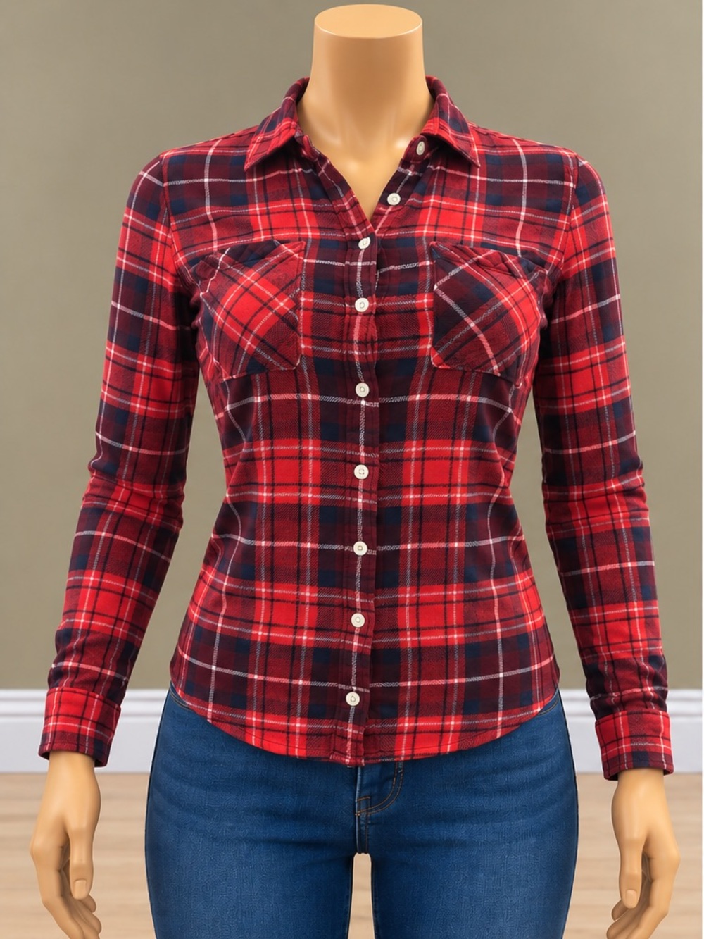 Aeropostale Red Plaid Super Soft Flannel Button Down Shirt Small
